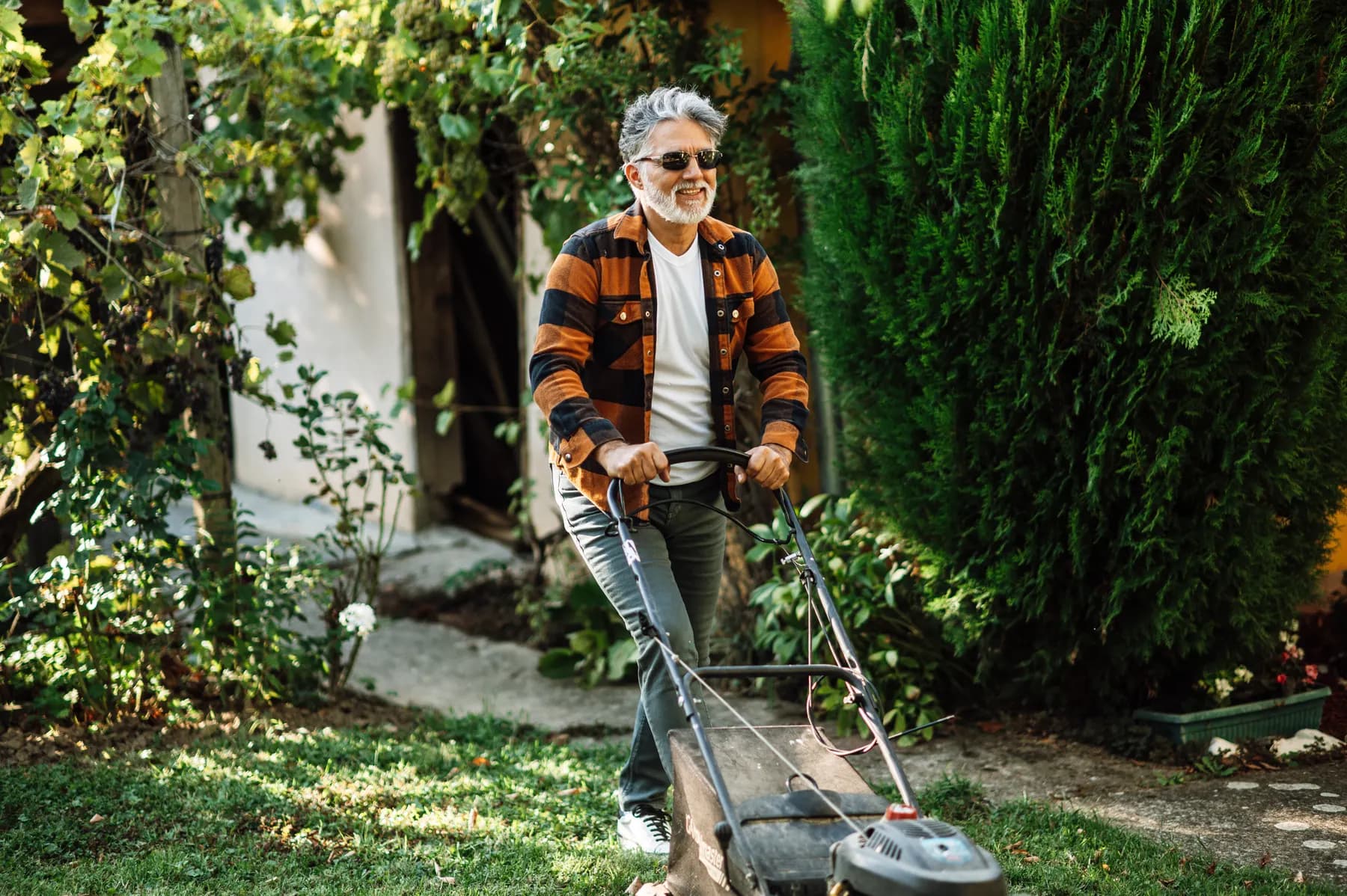 Crew member working in a residential yard